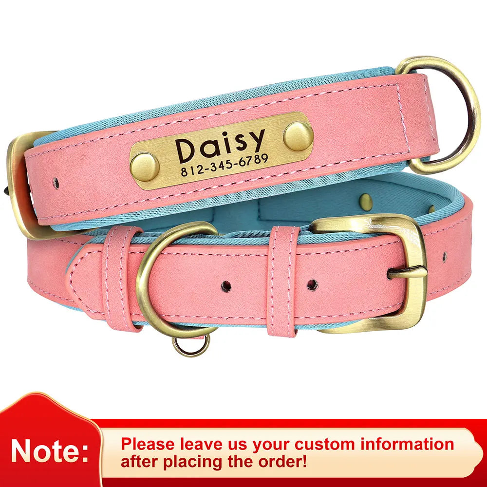 Customized PU Leather Nameplate Dog Collar Soft