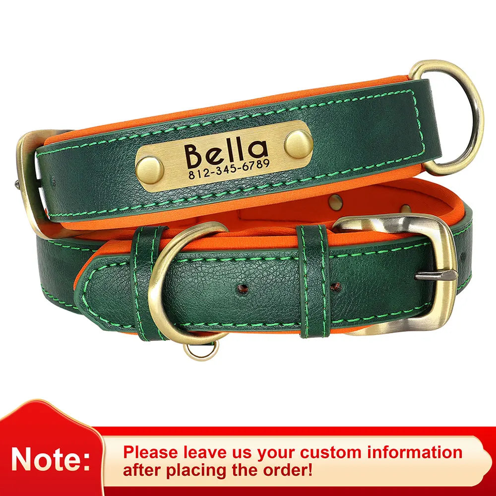 Customized PU Leather Nameplate Dog Collar Soft