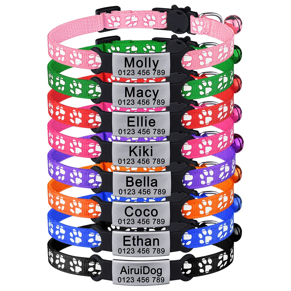 Customize Name Cat Collar Fast Breakaway Nylon Personalized Id With Bell Pet Products Small Adjustable Unisex Kitten Supplies