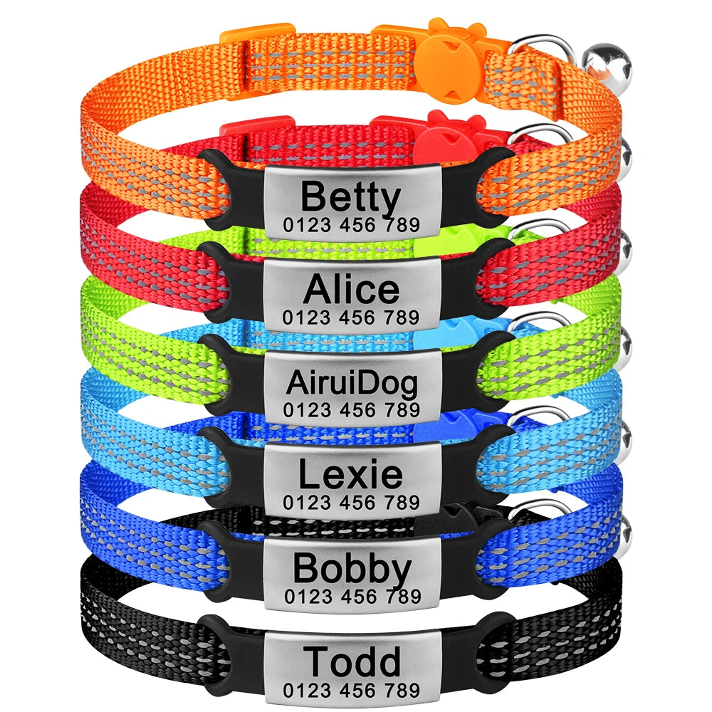 Customize Name Cat Collar Fast Breakaway Nylon Personalized Id With Bell Pet Products Small Adjustable Unisex Kitten Supplies