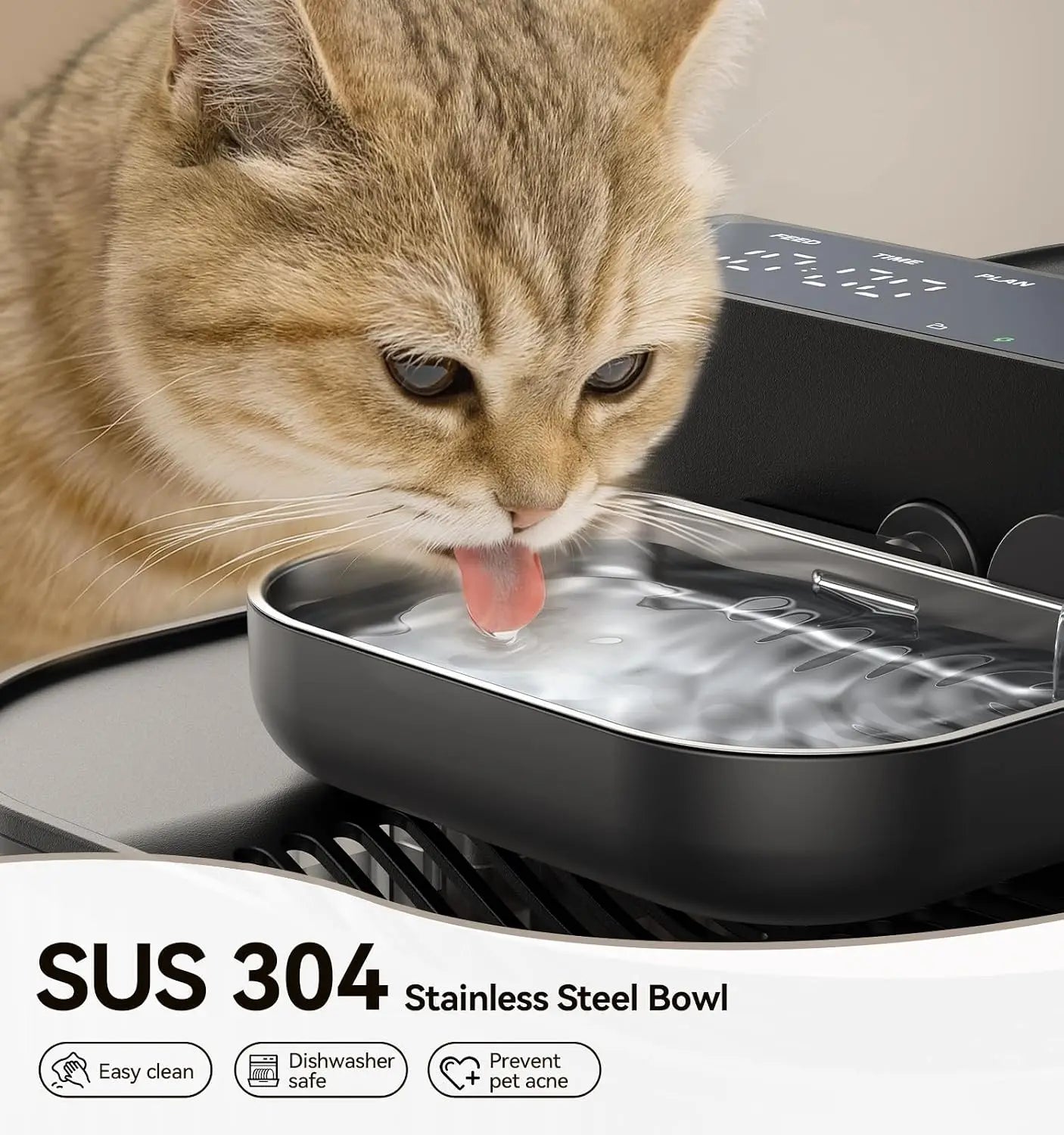 Wireless Cat Water Fountain, 3.5L Stainless Steel, No Filters, 3000mAh Battery, Quiet Pump for Cats & Small Pets, Black