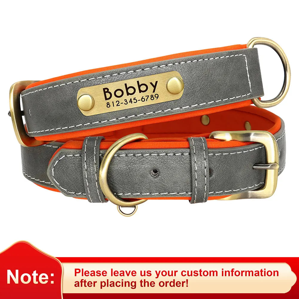Customized PU Leather Nameplate Dog Collar Soft