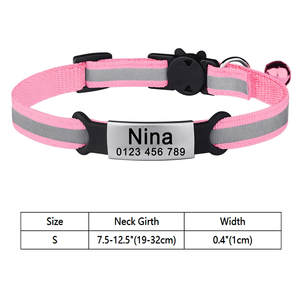 Customize Name Cat Collar Fast Breakaway Nylon Personalized Id With Bell Pet Products Small Adjustable Unisex Kitten Supplies