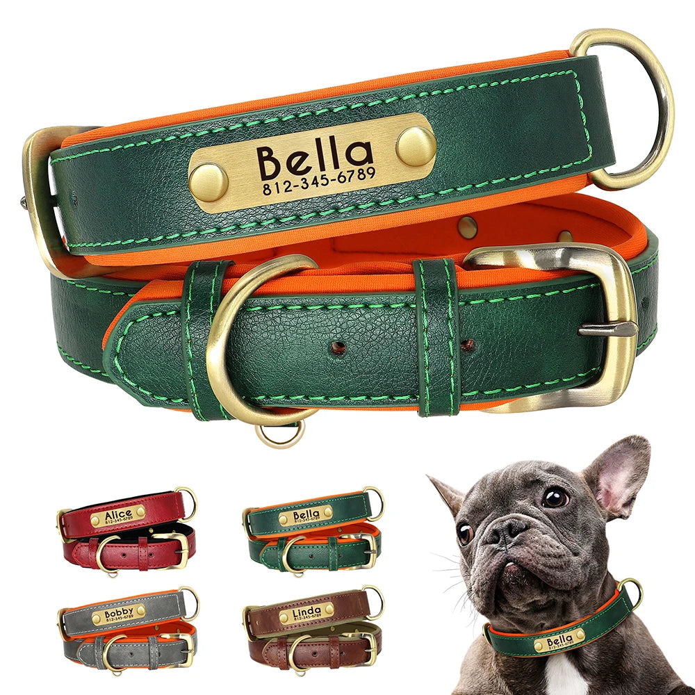 Customized PU Leather Nameplate Dog Collar Soft
