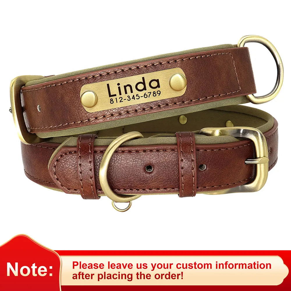 Customized PU Leather Nameplate Dog Collar Soft