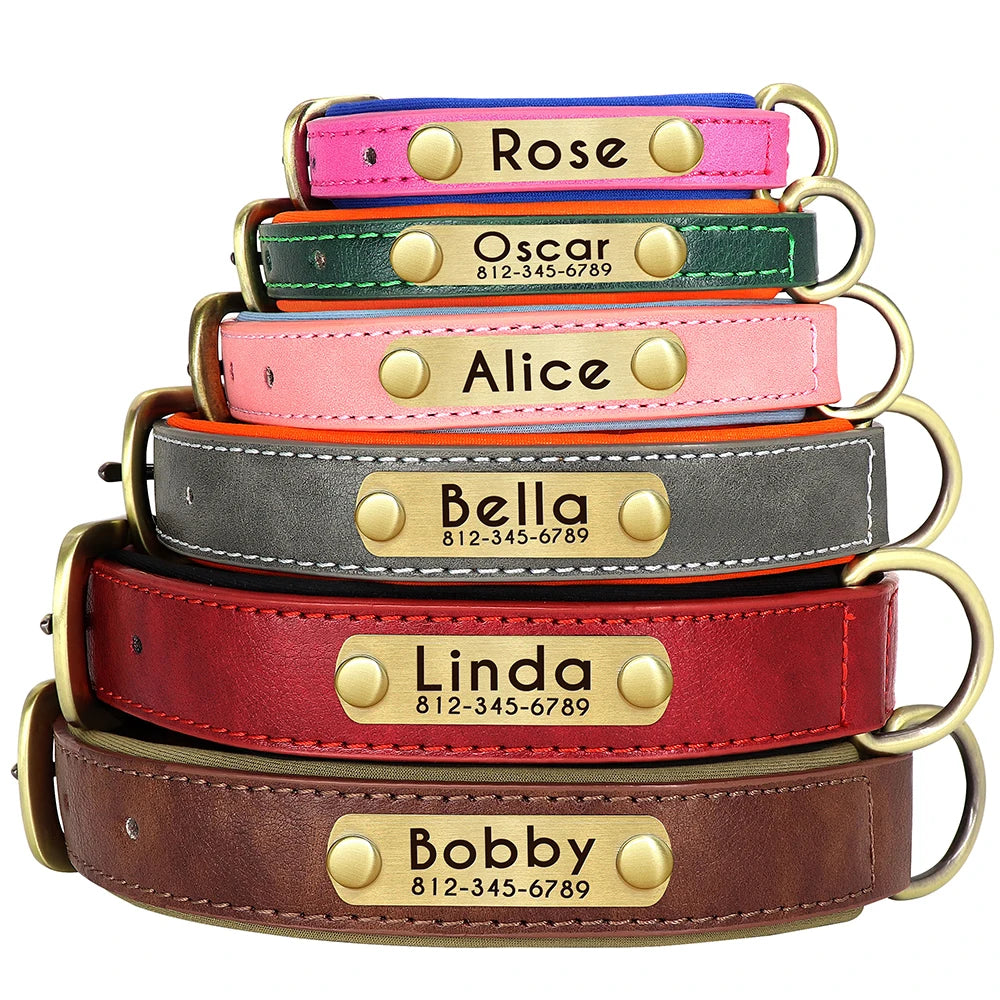 Customized PU Leather Nameplate Dog Collar Soft