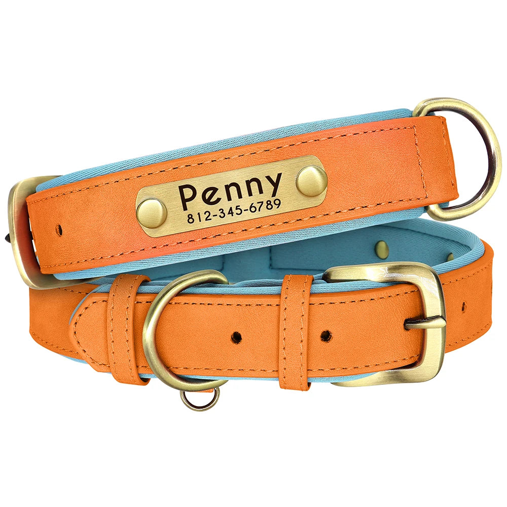 Customized PU Leather Nameplate Dog Collar Soft