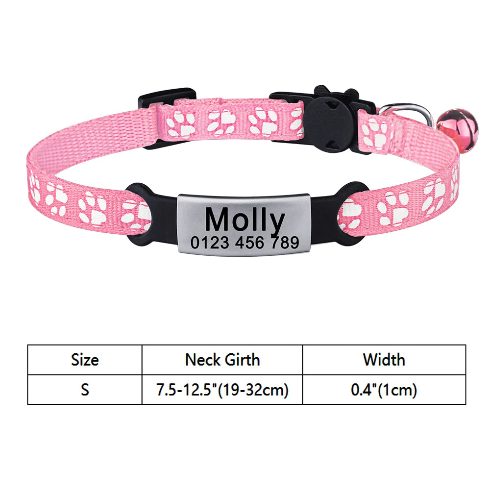 Customize Name Cat Collar Fast Breakaway Nylon Personalized Id With Bell Pet Products Small Adjustable Unisex Kitten Supplies