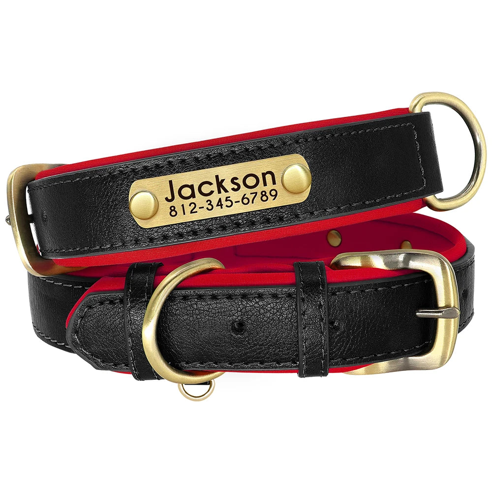 Customized PU Leather Nameplate Dog Collar Soft