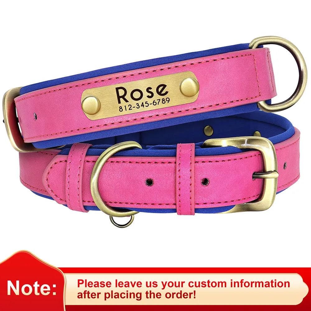 Customized PU Leather Nameplate Dog Collar Soft