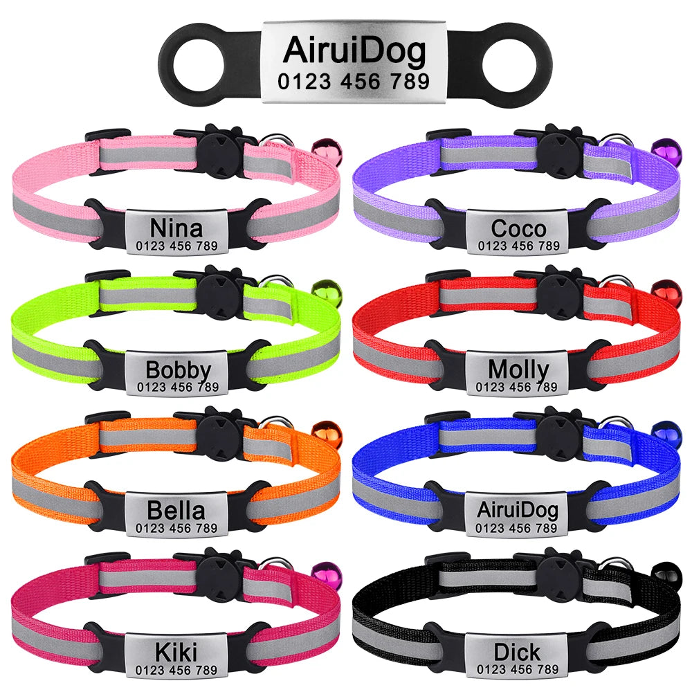 Customize Name Cat Collar Fast Breakaway Nylon Personalized Id With Bell Pet Products Small Adjustable Unisex Kitten Supplies