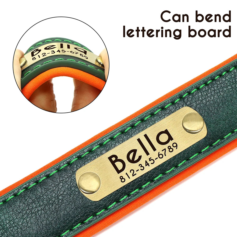 Customized PU Leather Nameplate Dog Collar Soft