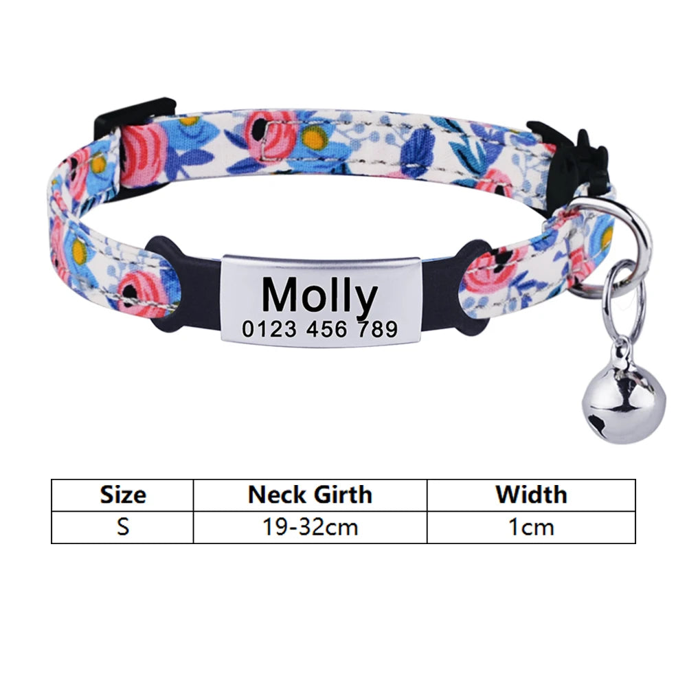 Customize Name Cat Collar Fast Breakaway Nylon Personalized Id With Bell Pet Products Small Adjustable Unisex Kitten Supplies