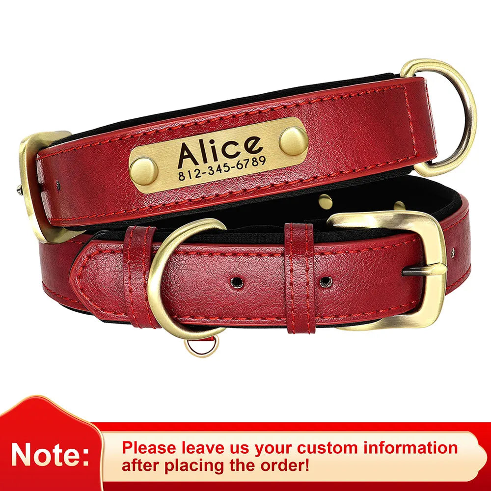 Customized PU Leather Nameplate Dog Collar Soft